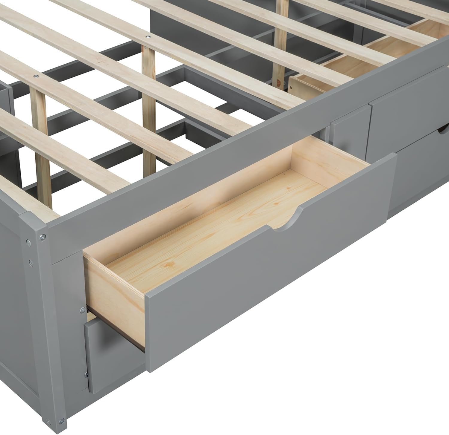 MERITLINE Full Daybed with Storage Bookcase,Shelves and Drawers,Solid Wood Full Captain's Bed Frame with Drawers for Adults,No Box Spring Needed (Grey)