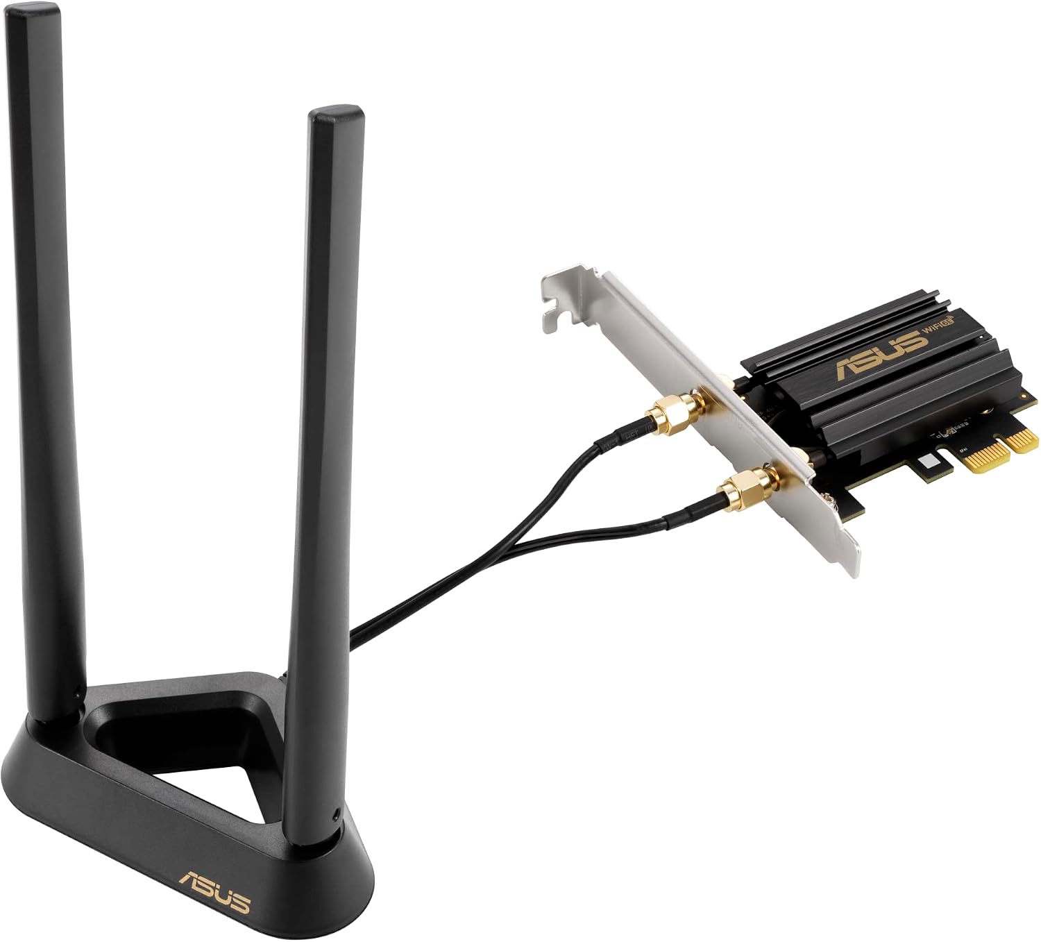 ASUS PCE-AXE59BT WiFi6 6E AX5400 PCI-E Adapter with 2 External Antennas and magnetized Base. Supporting 6GHz Band, 160MHz, Bluetooth 5.2, WPA3 Network Security, OFDMA and MU-MIMO