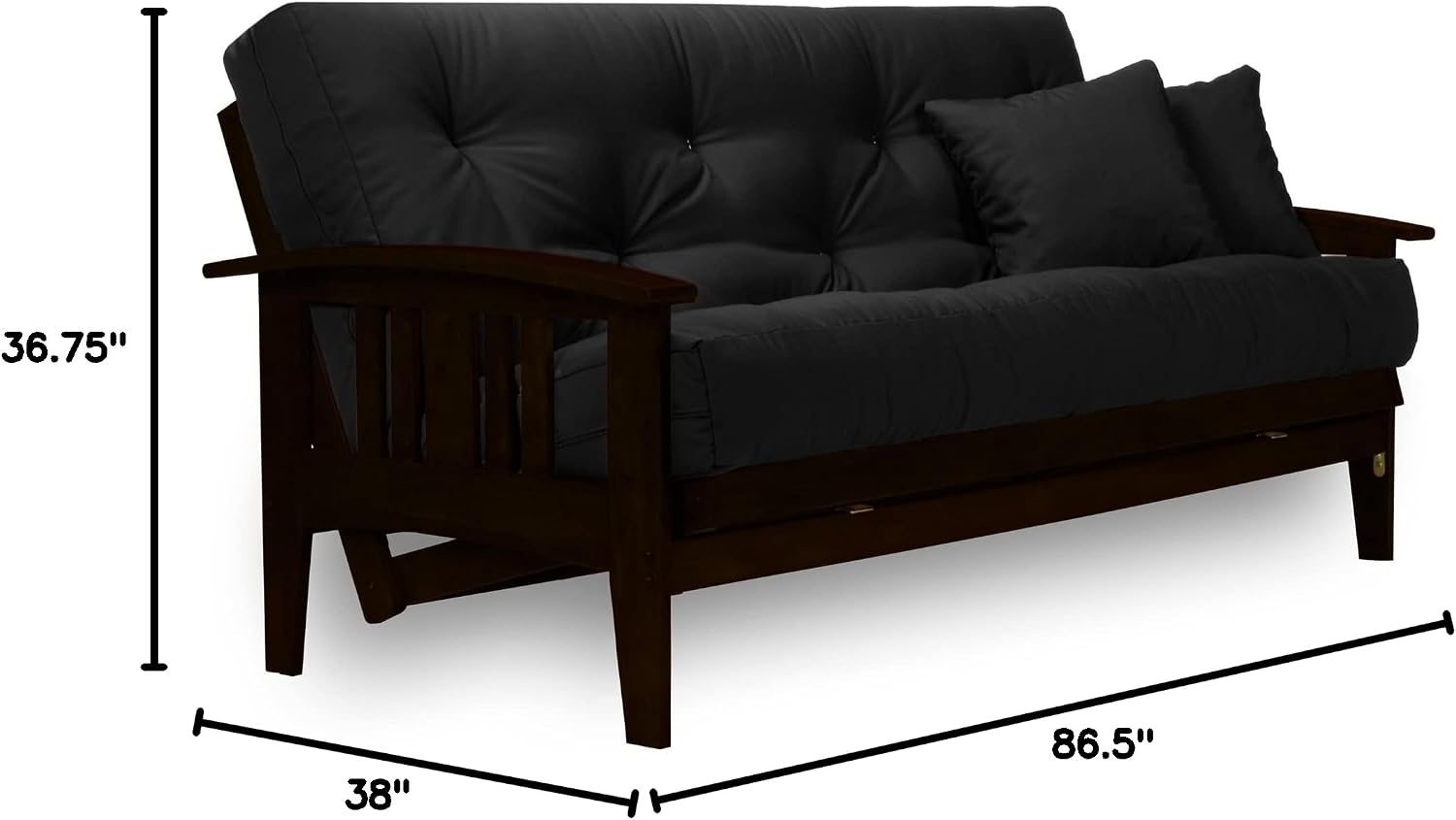 Nirvana Futons Westfield Complete Futon Set - Espresso Finish (Warm Black) – Large Queen Size, Mission Style Wood Futon Frame with Mattress Included (Twill Black), More Mattress Colors Available