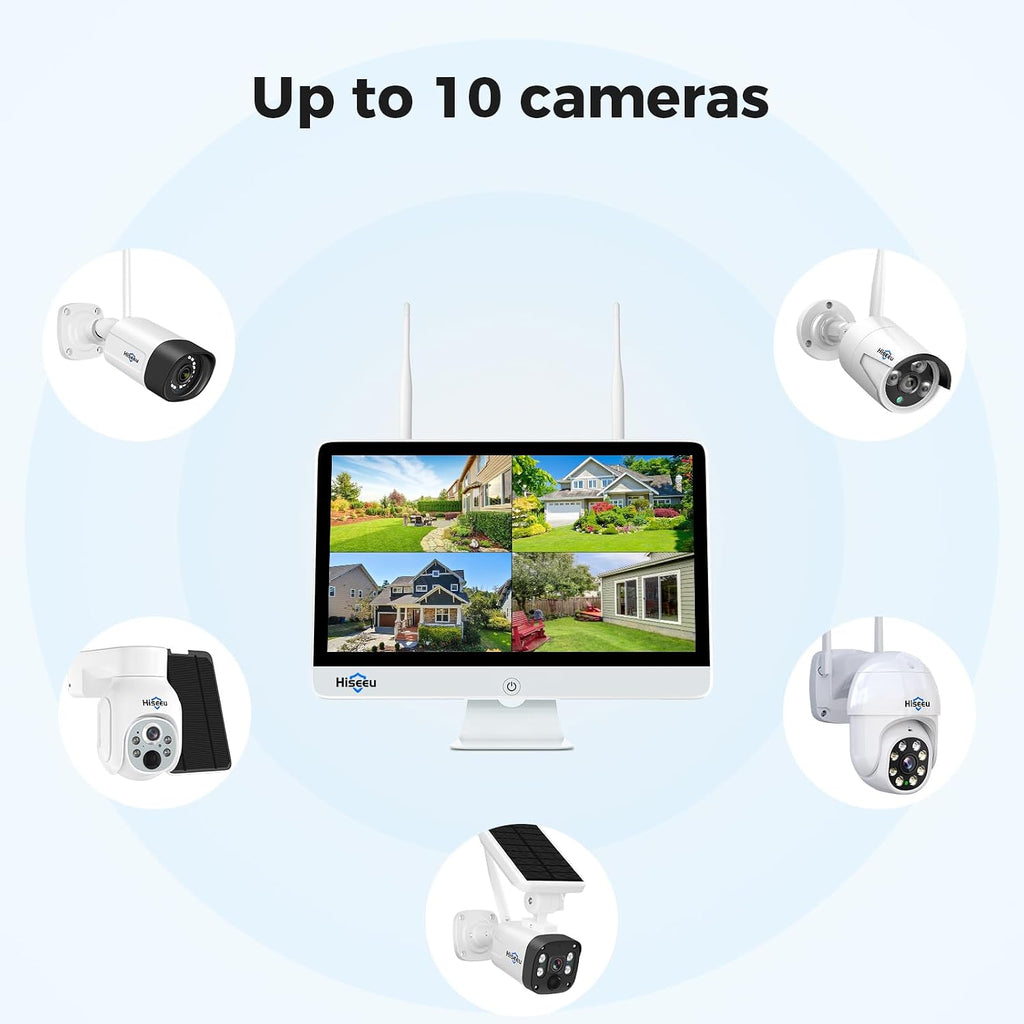 【No HDD】 15'' LCD Wireless WiFi NVR 16 Channels Network Video Recorder, Built-in WiFi Router and Speaker, Supports up to 6TB HDD, Work with Hiseeu Wireless Camera, 24/7 Record