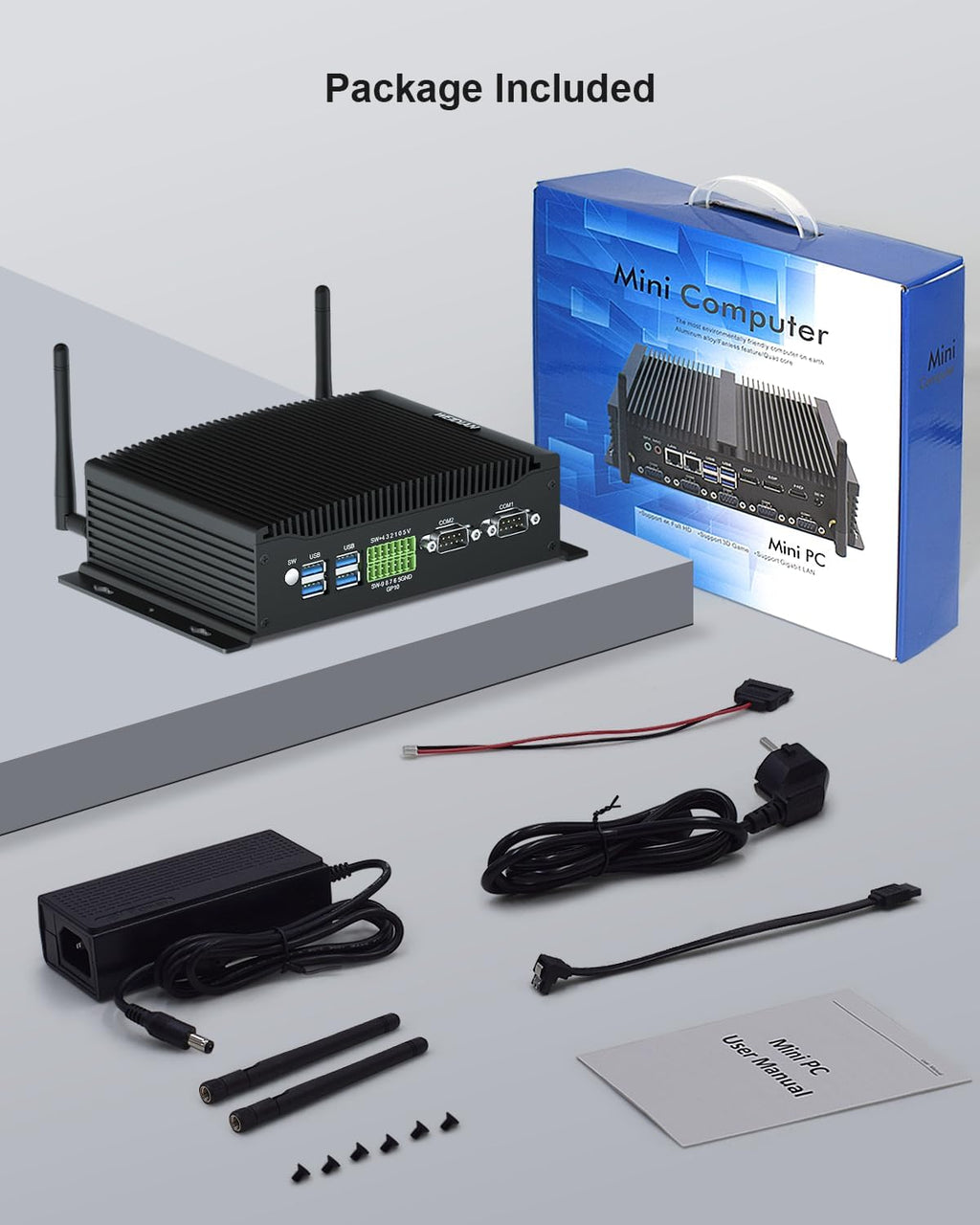 WEIDIAN Industrial PC, Fanless Mini PC, Core i5 10210U (up to 4.20 GHz), 2HD+DP Triple Display, 2RS232/RS422/RS485 COM, 2RJ45 LAN, 6USB, GPIO, WiFi, BT, Win11, Linux, Ubuntu(8GB RAM 256GB SSD)