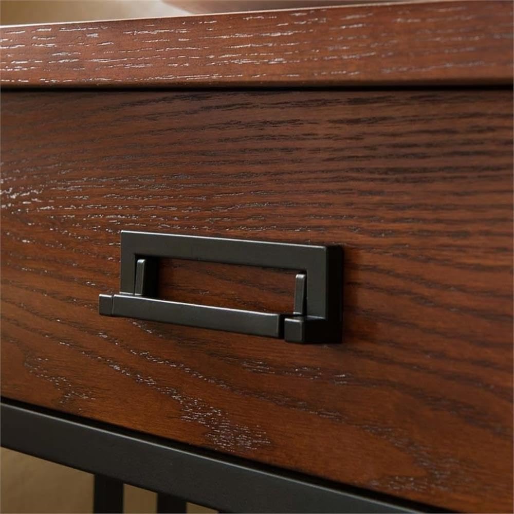 Bowery Hill 1 Drawer Nightstand, 28' H x 24' W x 16' D, Hardwood Solids and Oak Veneers, Mission Oak Finish, Blackened Metal Slats, Lower Display Shelf, Full Extension Drawer Guides, Bedroom Furniture