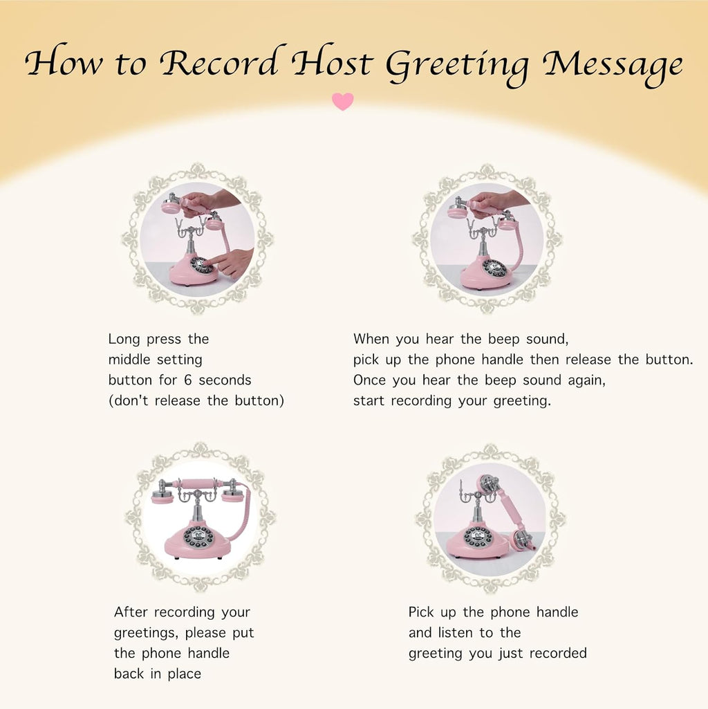 Audio Guest Book Wedding Phone,Audio Guestbook Phone Vintage Style Audio Message Voicemail for Graduation Retirement Party Birthdays Baby Shower Special Occasions (Pink)