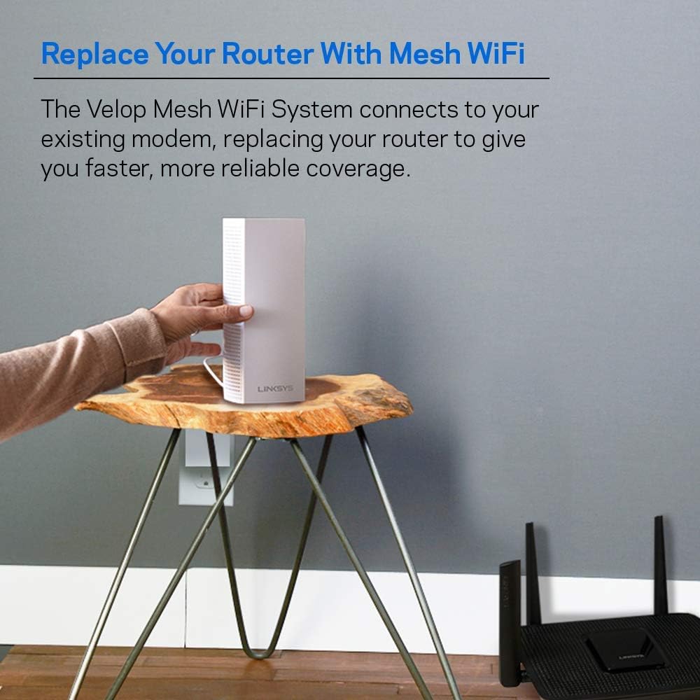 Linksys Velop Dual Band AC3600 Intelligent Mesh WiFi Router Replacement System | 3 Pack | Coverage up to 4,500 Sq Ft
