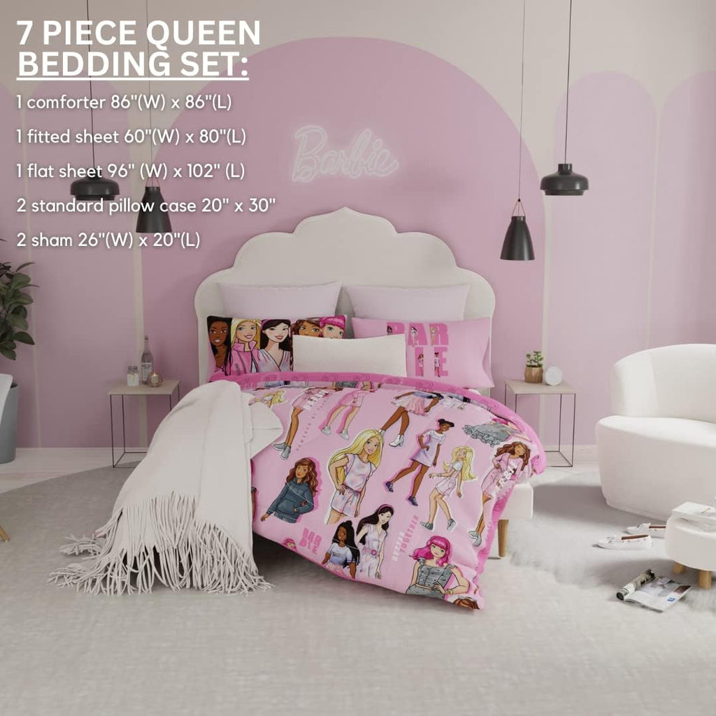 Franco Barbie Barbicore Bedding Super Soft Comforter and Sheet Set with Sham, 7 Piece Queen Size, (Official Licensed Product)