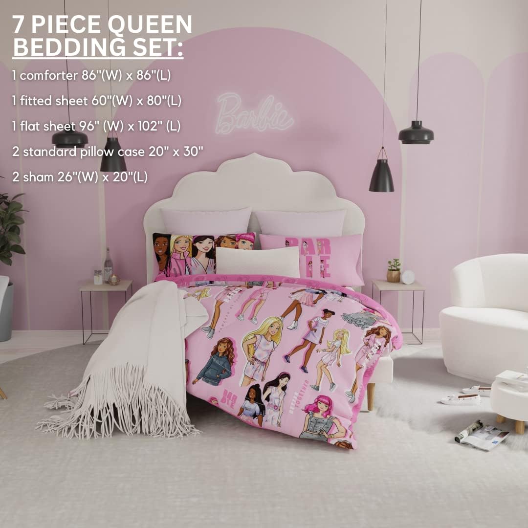 Franco Barbie Barbicore Bedding Super Soft Comforter and Sheet Set with Sham, 7 Piece Queen Size, (Official Licensed Product)