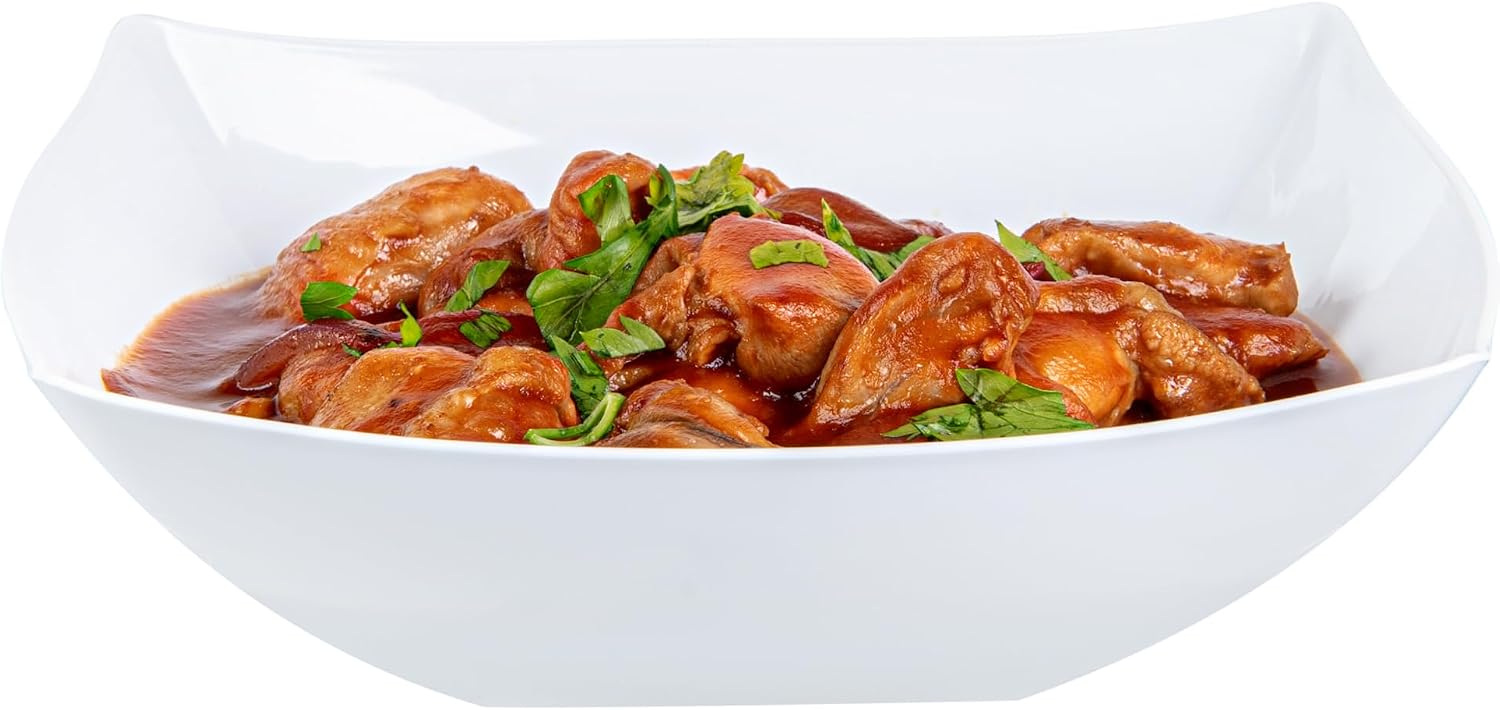 Restaurantware Moderna 32 Ounce Fancy Plastic Bowls 100 Square Disposable Salad Bowls - Durable Heavy-duty White Plastic Bowls For Warm And Cold Foods