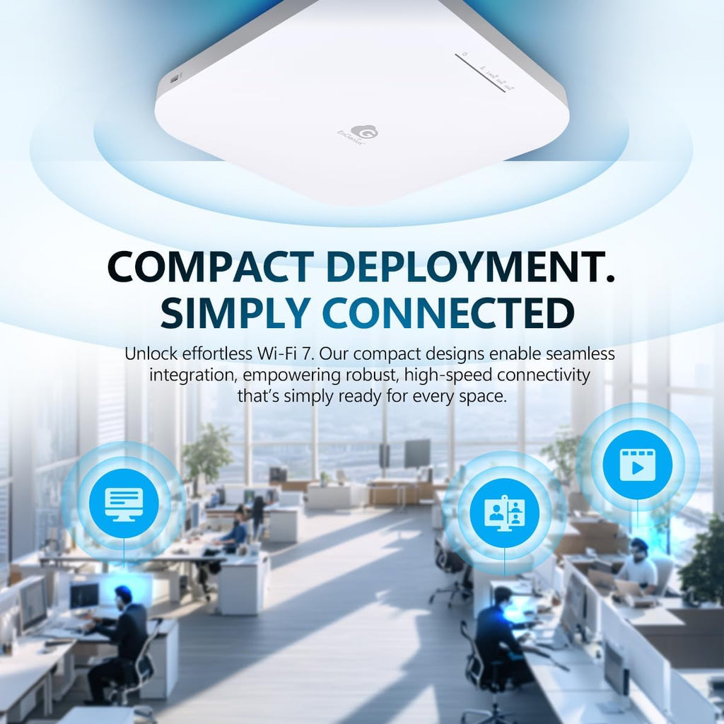 EnGenius Cloud Managed ECW526 Wi-Fi 7 Tri-Band 2x2x2 Access Point Provides 9.4 Gbps speeds & one 10 GbE PoE+ for Superior Performance and Easy Placement