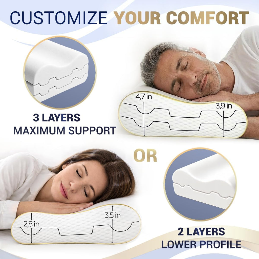Royal Therapy King Memory Foam Pillows 2-Pack – Ergonomic Cervical Pillow for Neck and Shoulder Pain – Medium Firm Contour Pillow for Side, Back, and Stomach Sleepers – CertiPUR-US Certified
