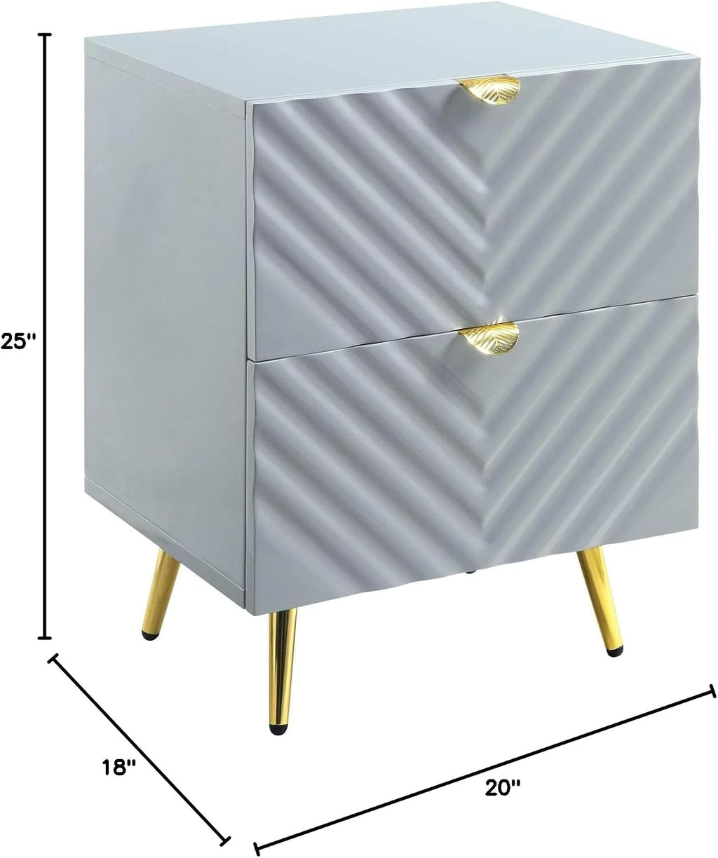 Acme Furniture Finish Nightstand with 2 Drawers, Gray High Gloss
