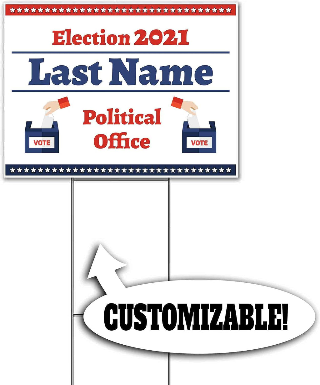 Election 2021 Political Office Customizable (18' x 24') Yard Sign, Quantity Discounts, Multi-Packs, Includes Metal Step Stake, Bandit, New, Advertising, USA