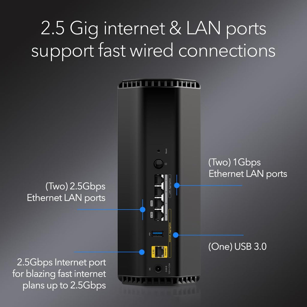 NETGEAR Nighthawk Tri-Band WiFi 7 Router (RS300) - Router Only, BE9300 Wireless Speed (up to 9.3 Gbps) - Covers up to 2,500 sq. ft., 100 Devices - Universally Compatible with ISPs - Free Expert Help