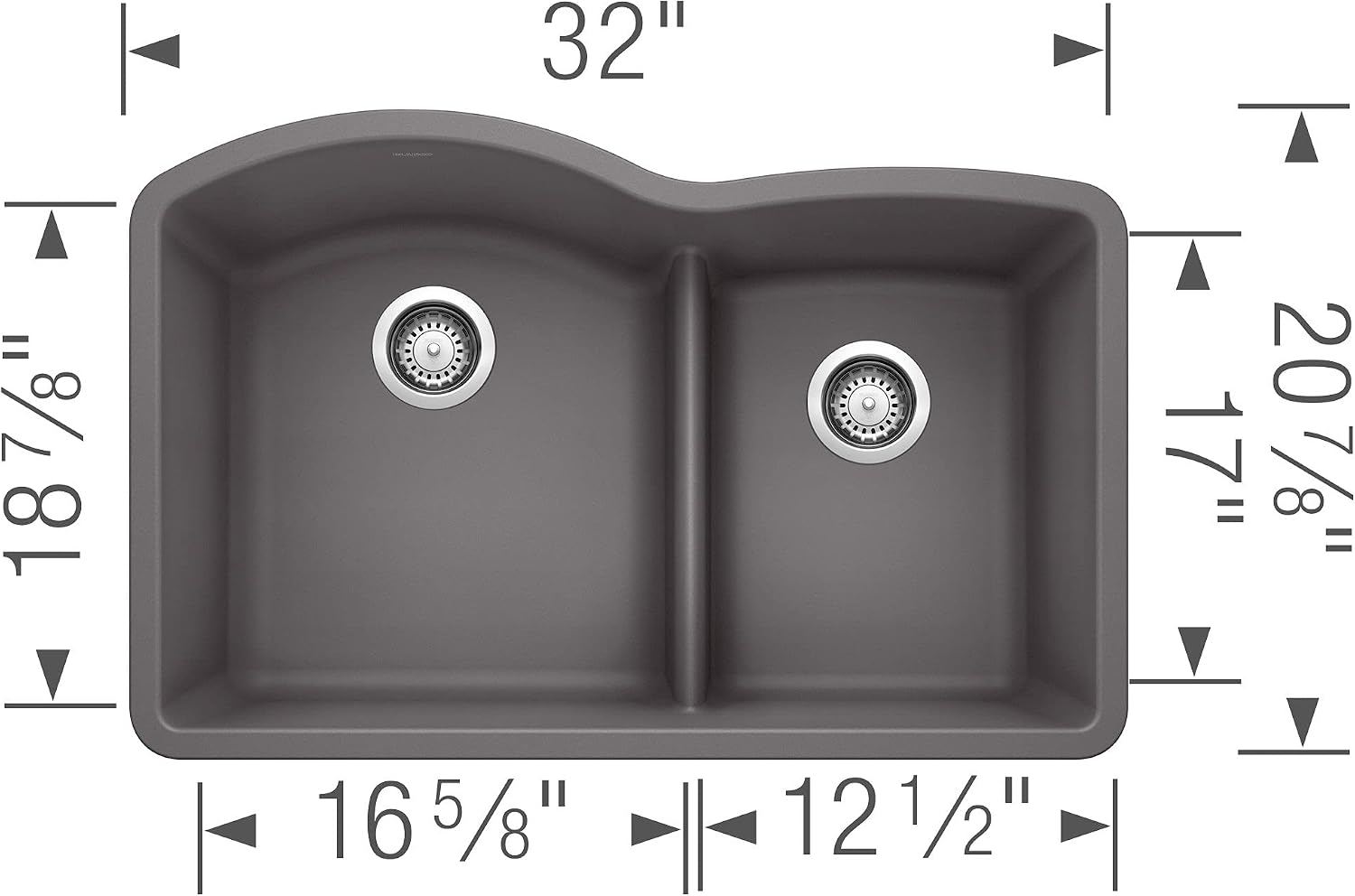 BLANCO, Cinder 441591 DIAMOND SILGRANIT 60/40 Double Bowl with Low Divide Undermount Kitchen Sink, 32' X 21'