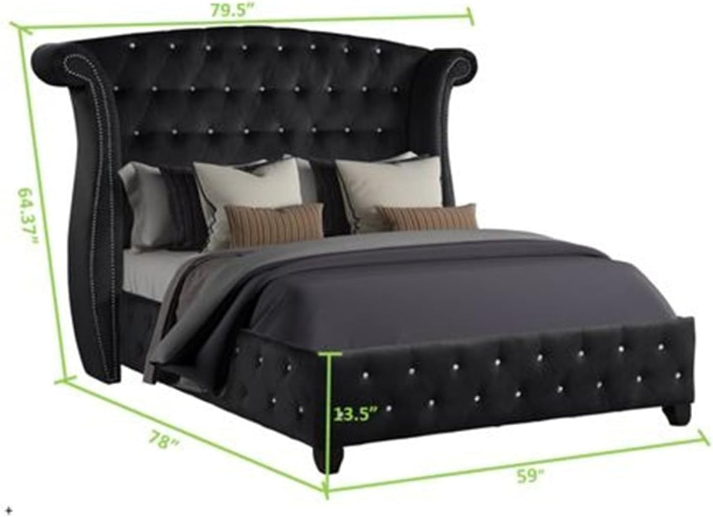 Luxury Bedroom Furniture Set - Modern Elegance with Crystal Tufted Detail, Spacious Storage, Ball Bearing Glides, and Dovetail Drawer Joints (Black,Full Bed)