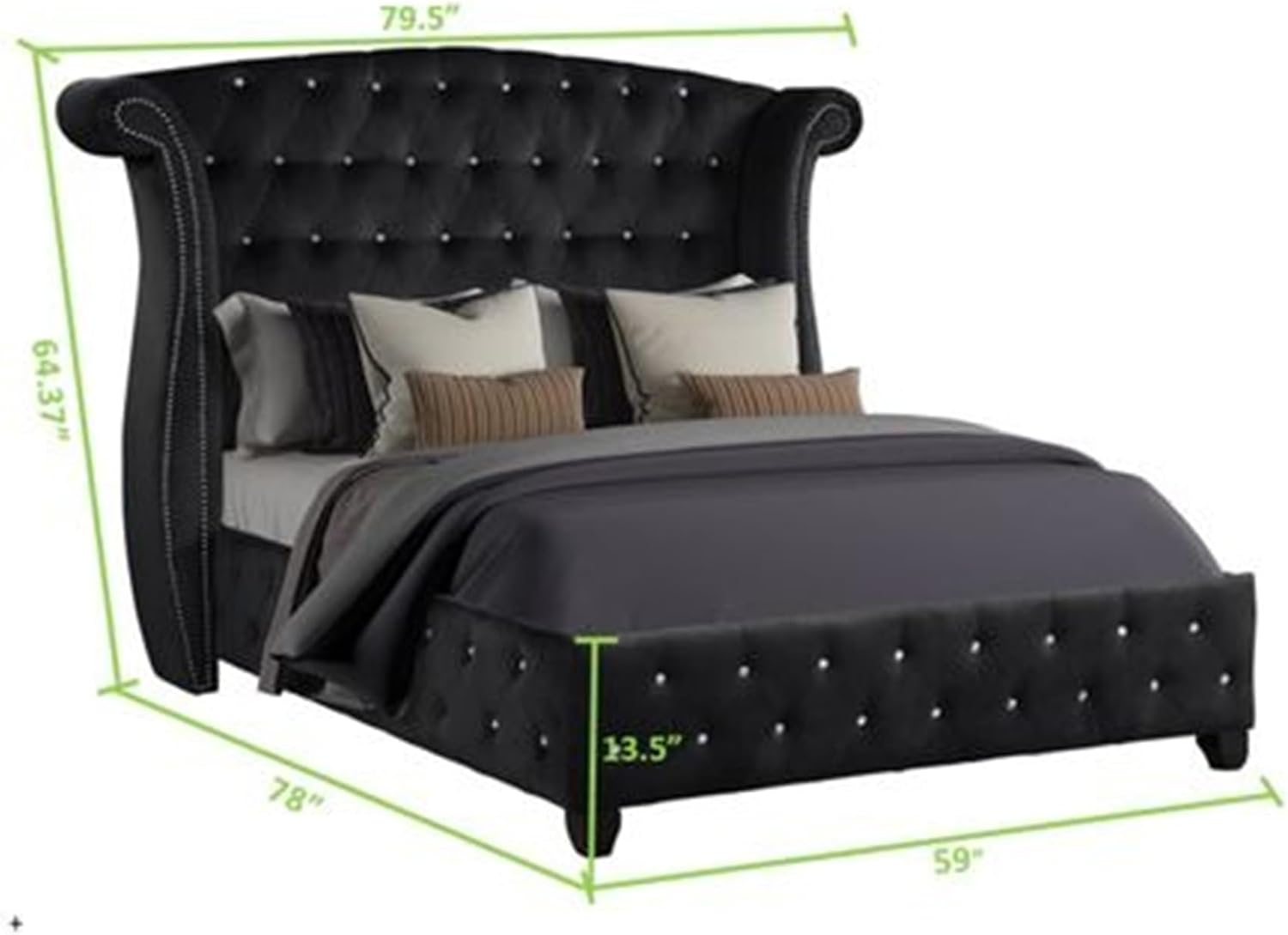 Luxury Bedroom Furniture Set - Modern Elegance with Crystal Tufted Detail, Spacious Storage, Ball Bearing Glides, and Dovetail Drawer Joints (Black,Full Bed)