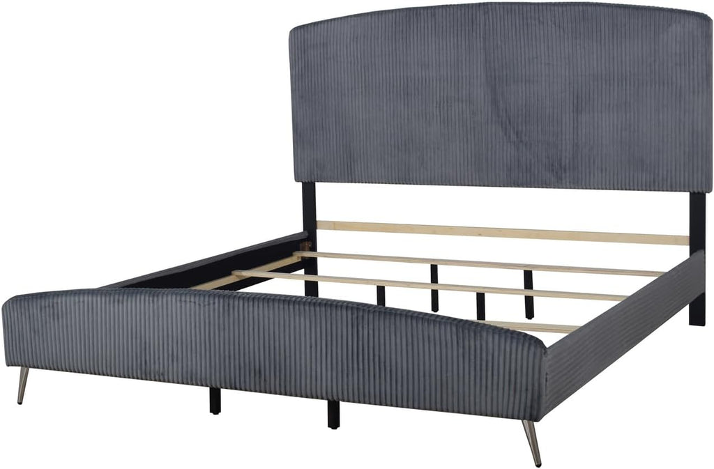 HomeStock Velvet Upholstered Panel Bed - Modern Bedroom Furniture - Gray California King