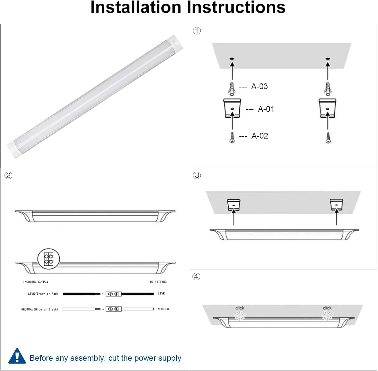 8 Packs 4FT LED Batten Light, Ultra-Thin Ceiling Surface Mounted Light, 40W, 4000K, IP20, LED Ceiling Lamp for Garage, Shop, Hallway, Office, Market, ver2