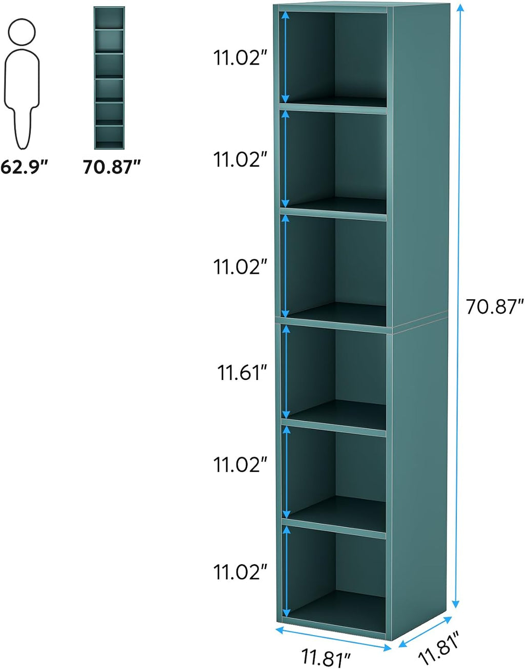 Tribesigns 70.9 Inch Tall Narrow Bookcase Set of 2, Rustic Corner Bookcase with Storage, 6 Tier Cube Display Shelves for Home Office