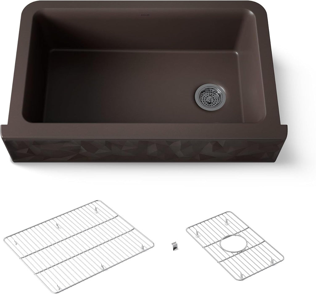 Kohler 29825-CM2 Cairn® 34' undermount single-bowl farmhouse kitchen sink with faceted design, Matte Brown