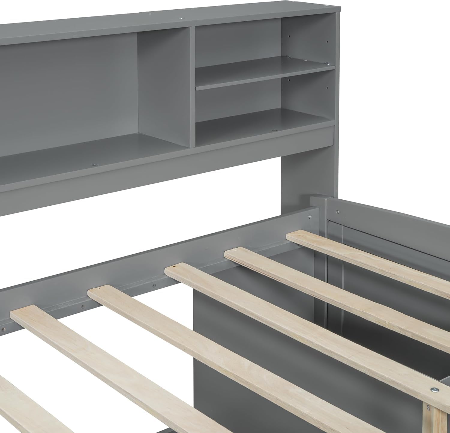 MERITLINE Full Daybed with Storage Bookcase,Shelves and Drawers,Solid Wood Full Captain's Bed Frame with Drawers for Adults,No Box Spring Needed (Grey)