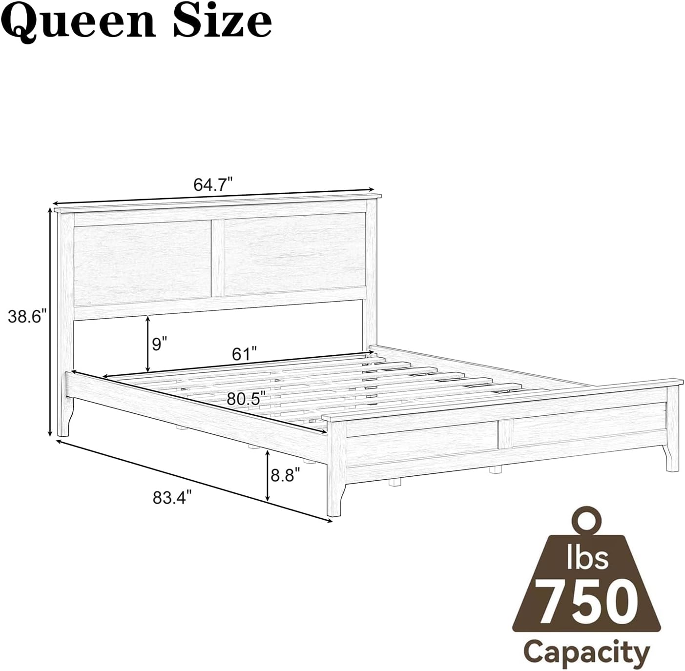 12 Inch Deluxe Queen Size Bed Frame with Headboard, Mid Century Retro Style White Wood Platform Beds Frames, No Box Spring Needed, 13 Strong Wooden Slat Support, Easy Assembly (White, Queen)