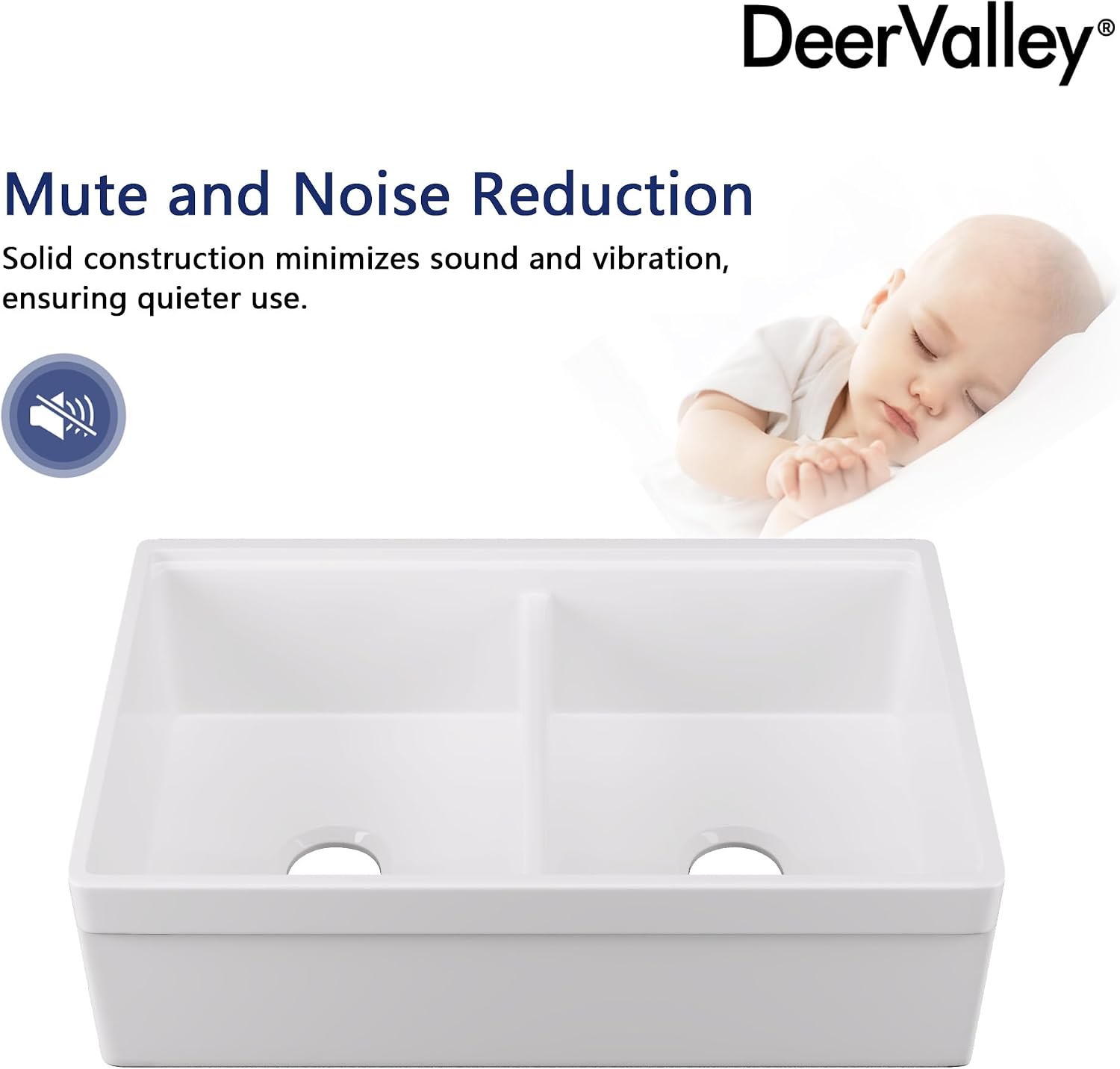 DeerValley 33 inch Workstation Kitchen Sink, White Fireclay Farmhouse Sink, Double Bowl Apron Front Deep Drop-in Undermount Sink with Workstation Accessories