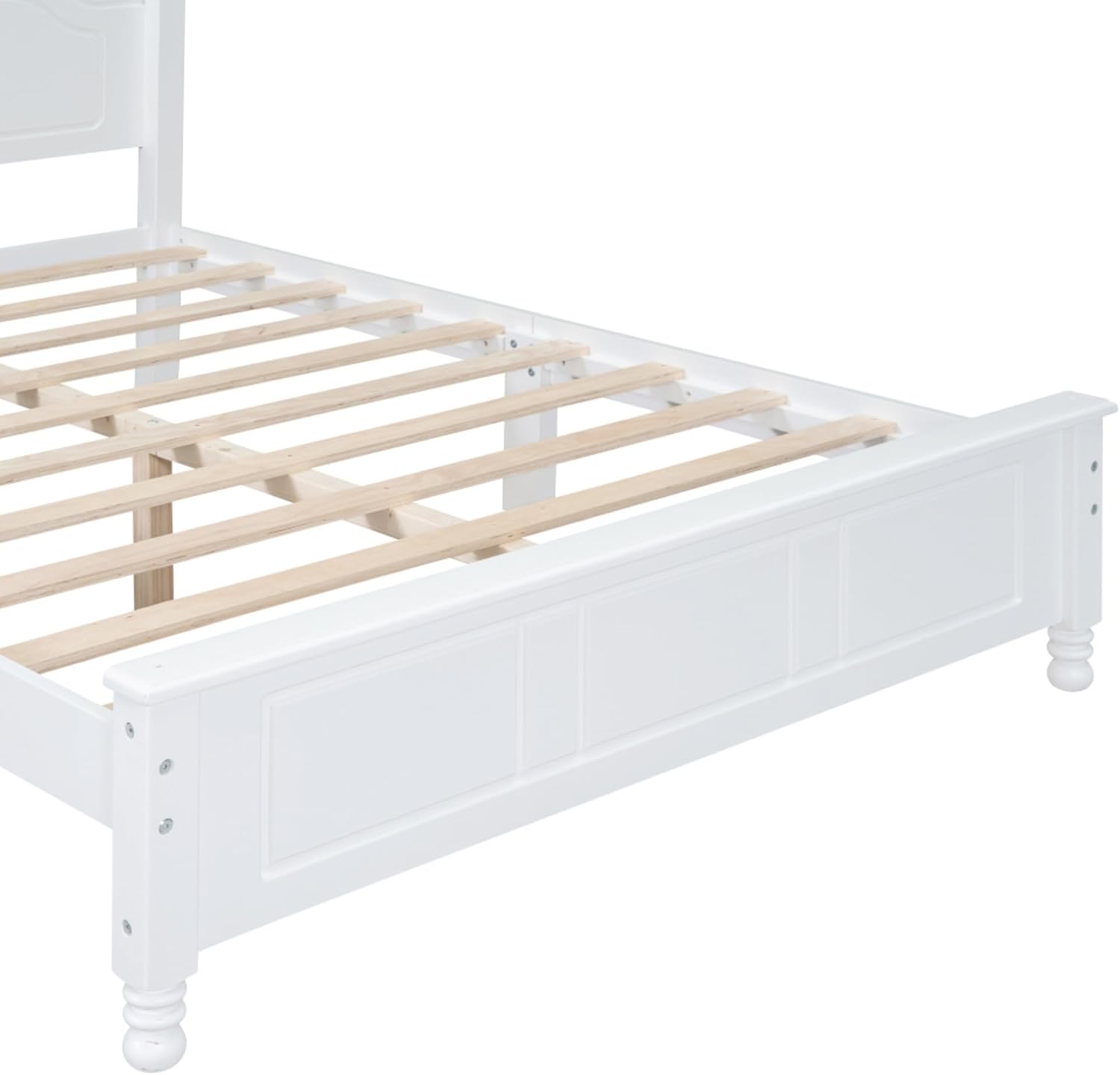 Rustic Farmhouse Bedroom Set with Elegant Curved Headboard, Sturdy Wooden Bed Frame and 2 Nightstands - Classic Country Style Furniture for Master Bedroom,Guest Room (White,Full Bed)
