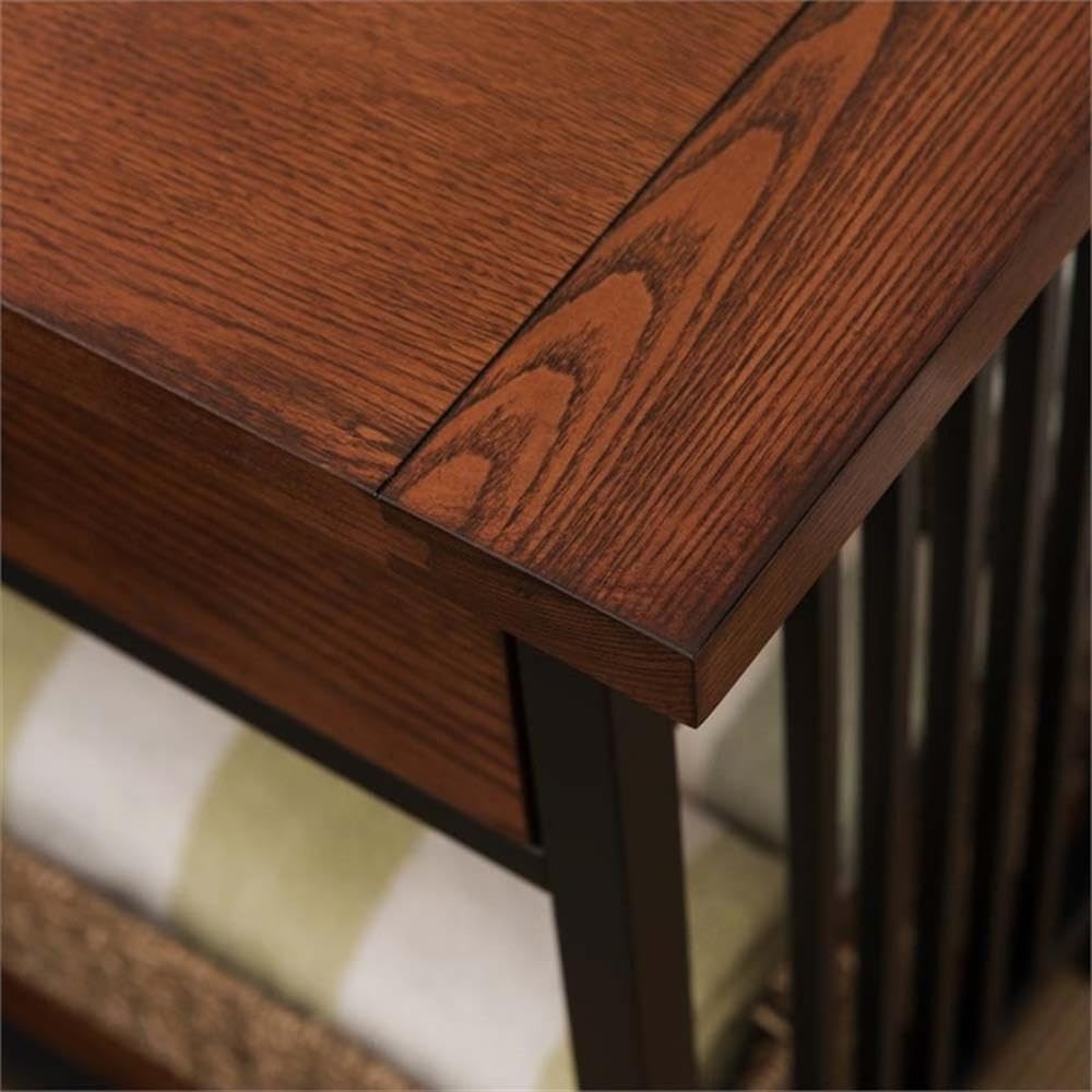 Bowery Hill 1 Drawer Nightstand, 28' H x 24' W x 16' D, Hardwood Solids and Oak Veneers, Mission Oak Finish, Blackened Metal Slats, Lower Display Shelf, Full Extension Drawer Guides, Bedroom Furniture