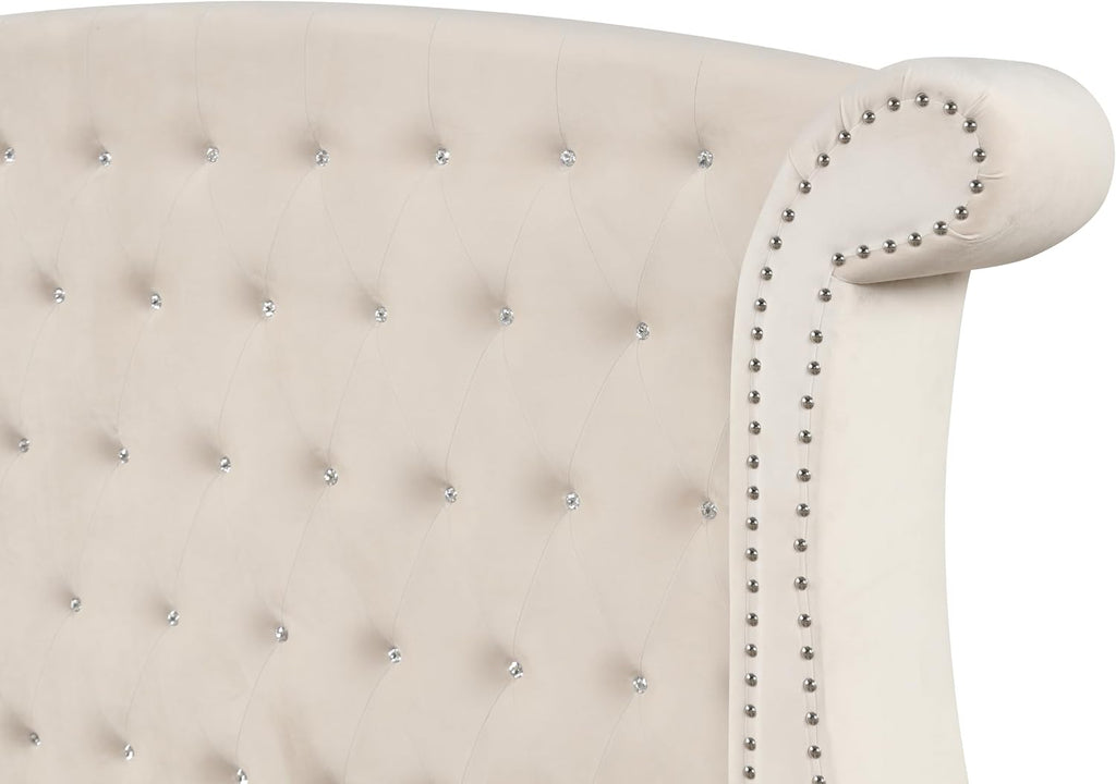 Crystal Tufted Full 4 Pc Vanity Bedroom Set Made with Wood in Cream