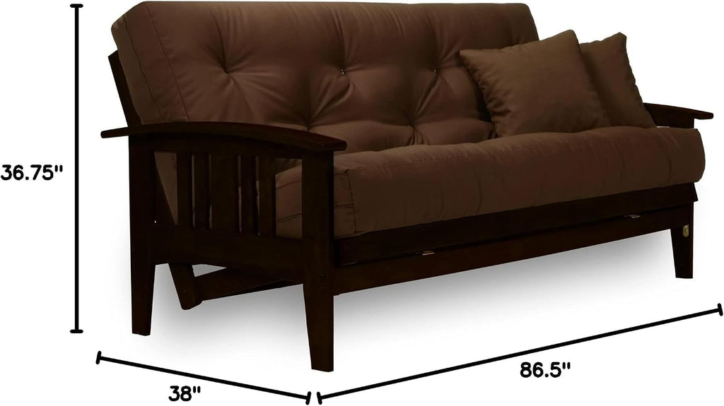 Westfield Complete Futon Set - Espresso Finish (Warm Black) – Large Queen Size, Mission Style Wood Futon Frame with Mattress Included (Pet Friendly Microfiber Fudge), More Mattress Colors Available