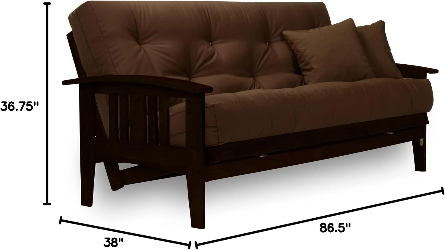 Westfield Complete Futon Set - Espresso Finish (Warm Black) – Large Queen Size, Mission Style Wood Futon Frame with Mattress Included (Pet Friendly Microfiber Fudge), More Mattress Colors Available