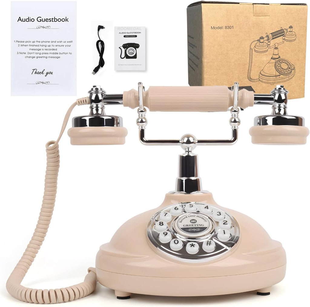 Audio Guest Book Wedding Phone- Record Customized Audio Messages with GuestBook – A Personal and Convenient Way to Preserve Your Special Occasions (Beige Phone)