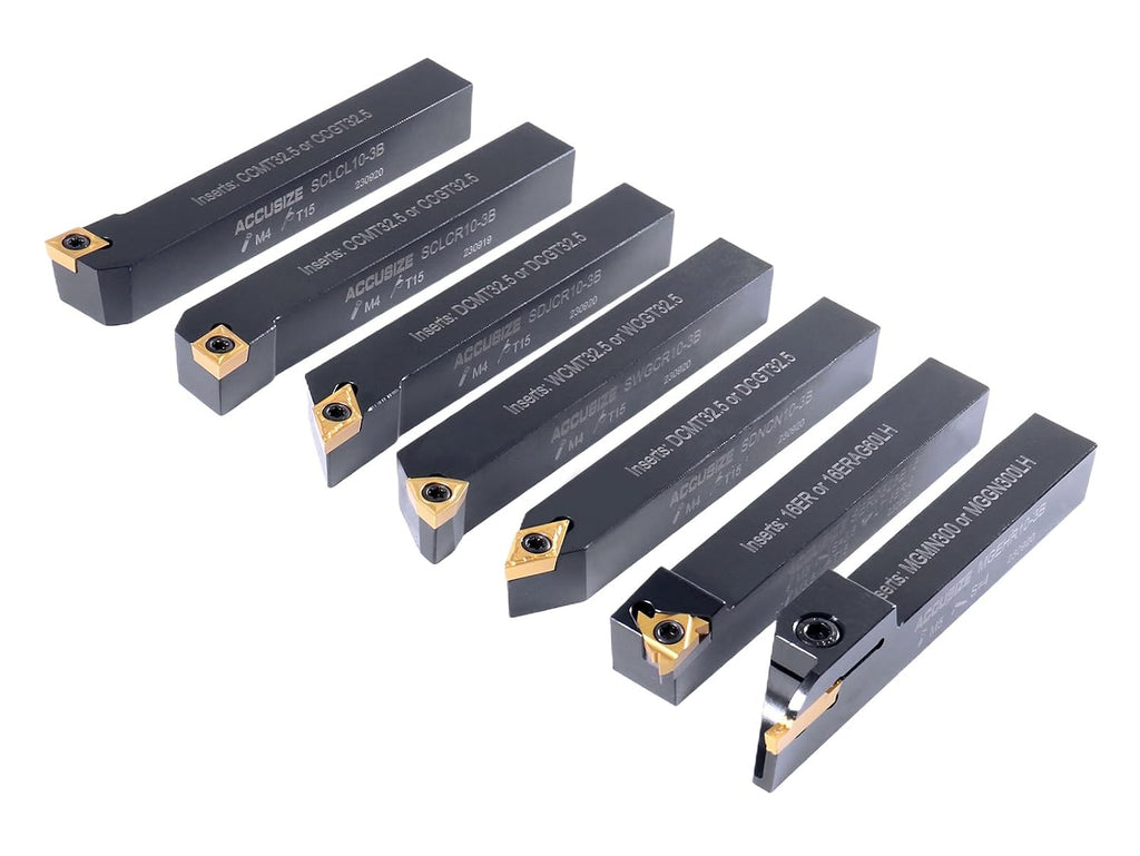 Accusize Industrial Tools 5/8'' Shank 7 Pc Indexable Carbide Turning Tool Set in Fitted Box, 2387-2005