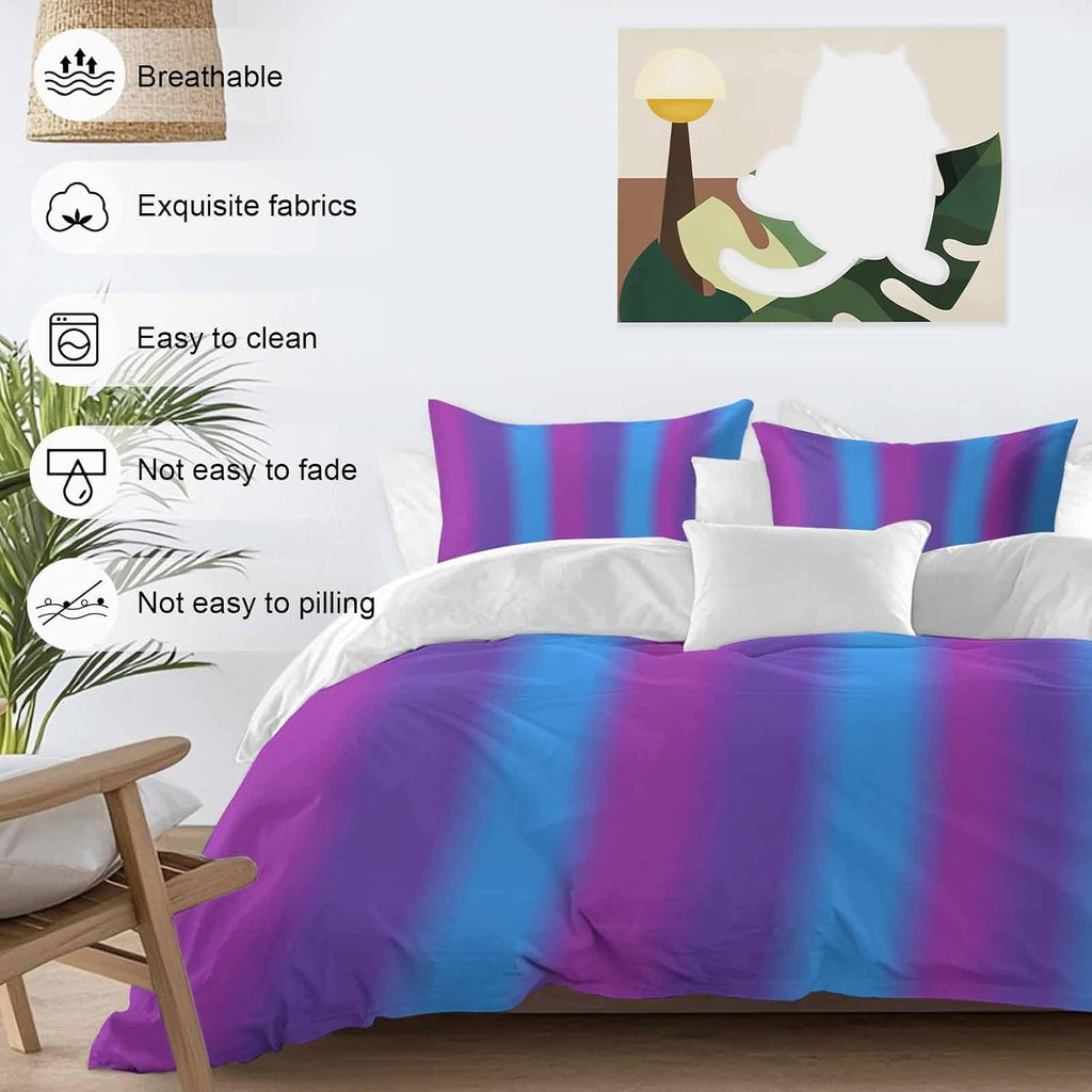 Color Striped Gradient Duvet Cover Set Queen Size 4 Pieces Modern Pink Purple Blue Minimalist Art Bedding Set with Zipper Closure, 1 Comforter Cover 90x92 Inches 1 Flat Sheet & 2 Pillow Cases