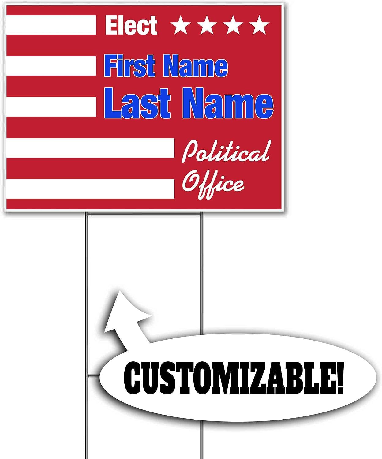 Elect Name Political Office Customizable (18' x 24') Yard Sign, Quantity Discounts, Multi-Packs, Includes Metal Step Stake, Bandit, New, Advertising, USA