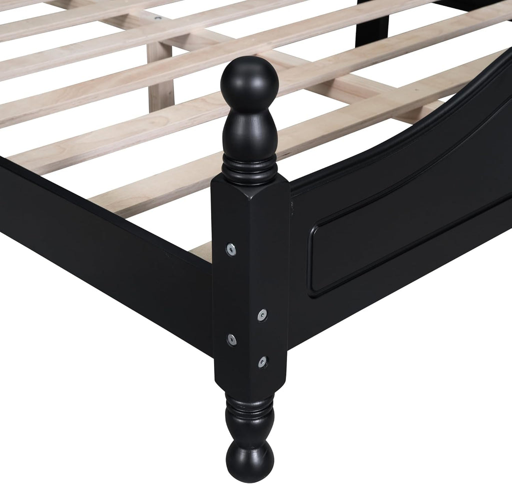 Solid Wood Bed Frame Full Size, Wooden Retro Style Platform Bed Frame with Headboard and Footboard, Heavy Duty Bed Frame with 10 Wood Slats Support,No Box Spring Needed,Noiseless (Black, Full)