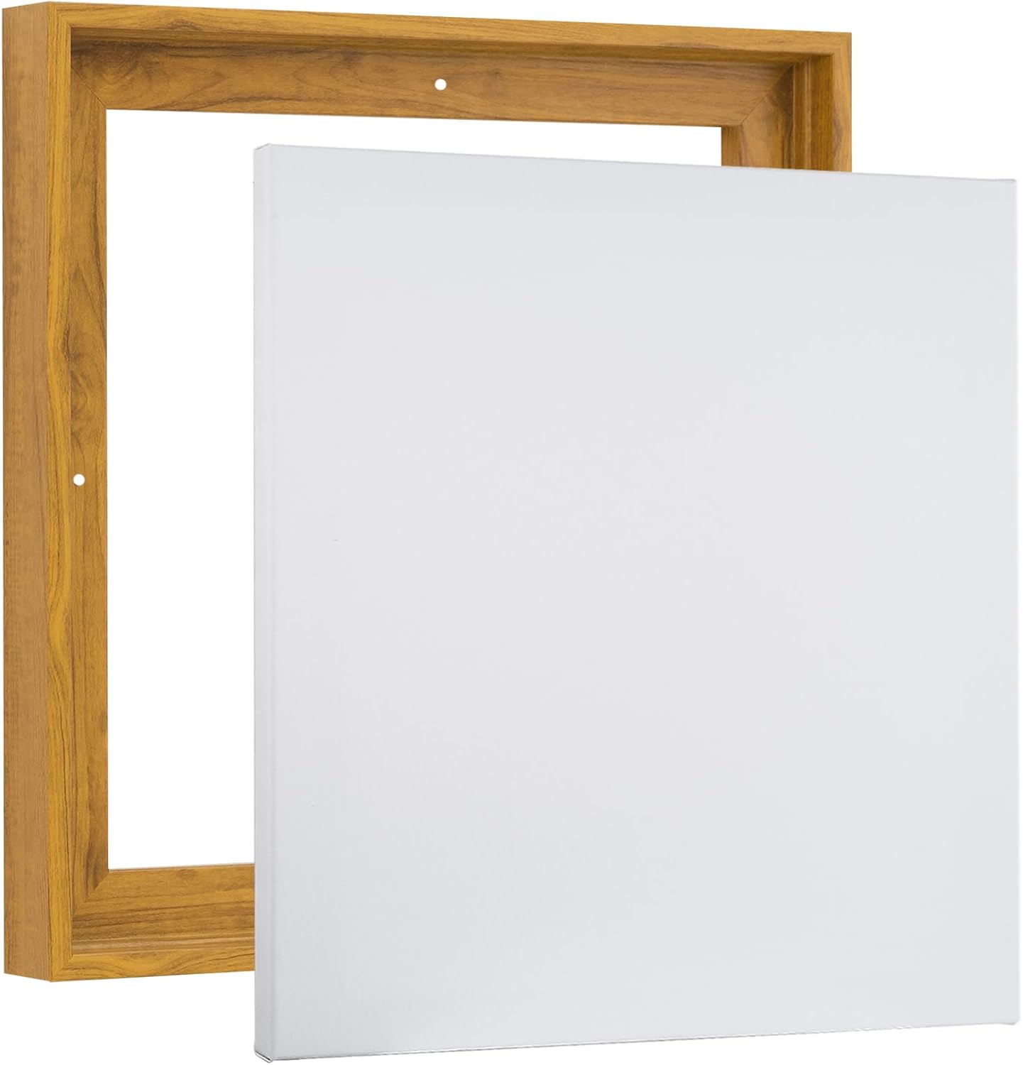 Combo Pack: Floater Frame + 32x32 inch Stretched Canvas for Painting, 1-3/8' Thick Frame + 3/4' Deep Stretched Canvas with 12 oz Primed 100% Cotton Canvas Fabric (Natural Oak, 32 x 32 inch)
