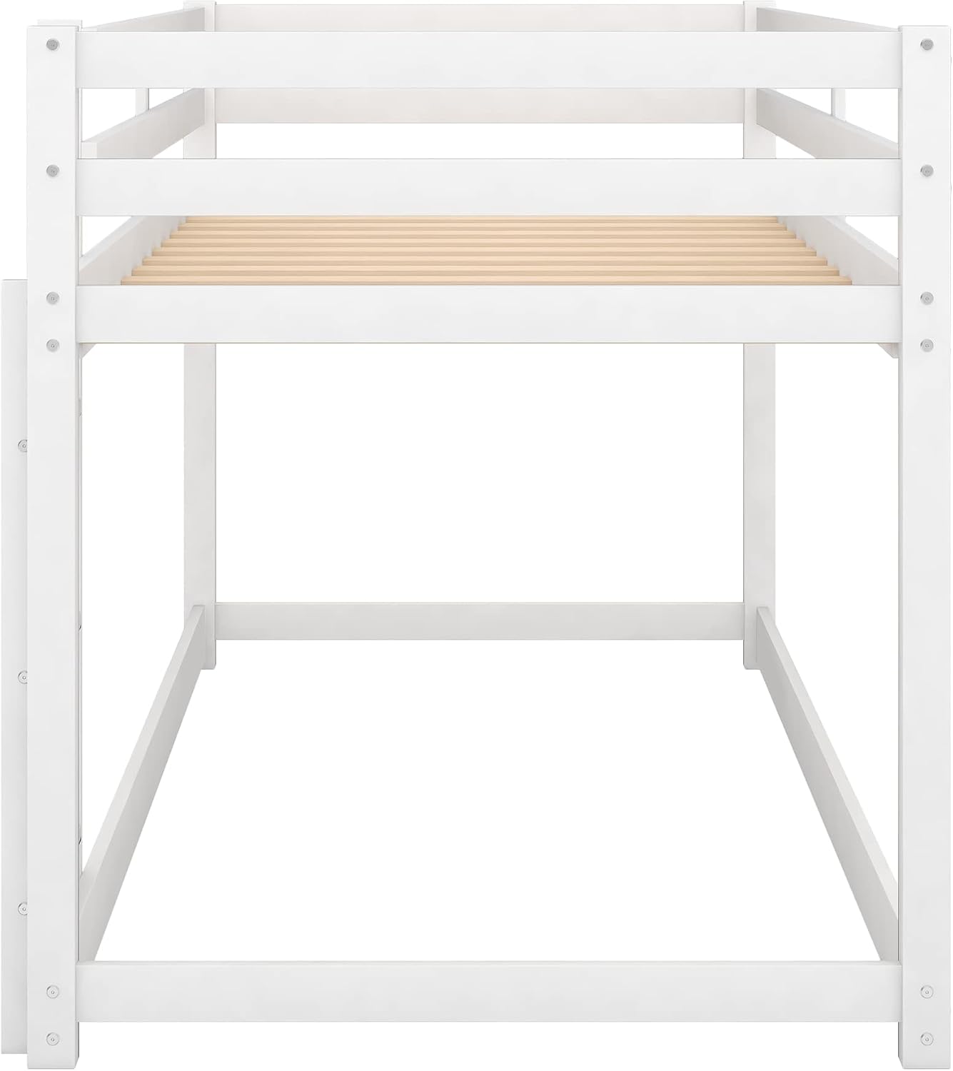 Twin Over Twin Floor Bunk Bed with Ladder,Bed Frame W/Sturdy Slats and Full Length Guardrails,for Bedroom,Apartment,Guest Room,Easy to Assemble,White