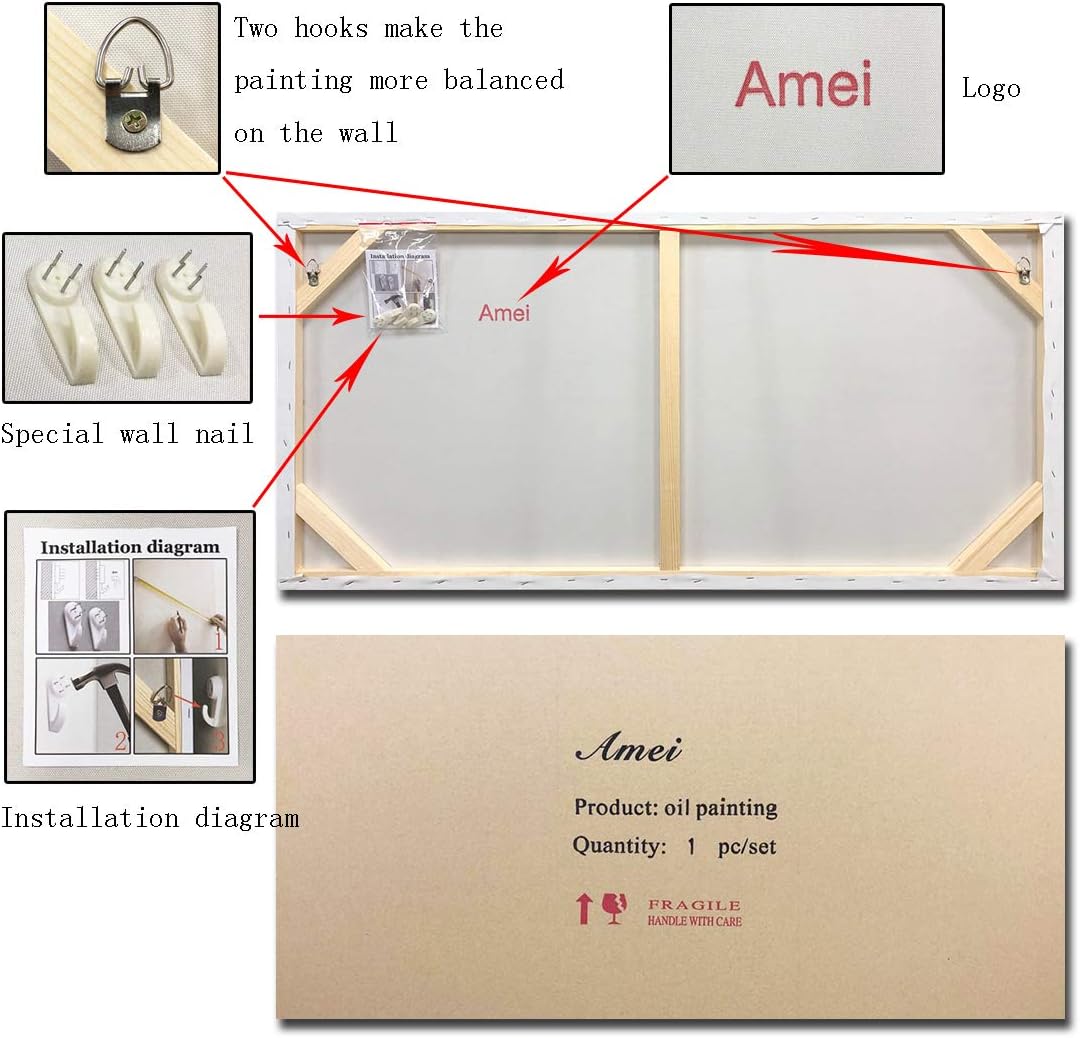 AMEI Art,24x60Inch Large Size Knife Painted Texture Art Yellow White Abstract Canvas Wall Art Colorful Modern Oil Paintings Framed Ready to Hang