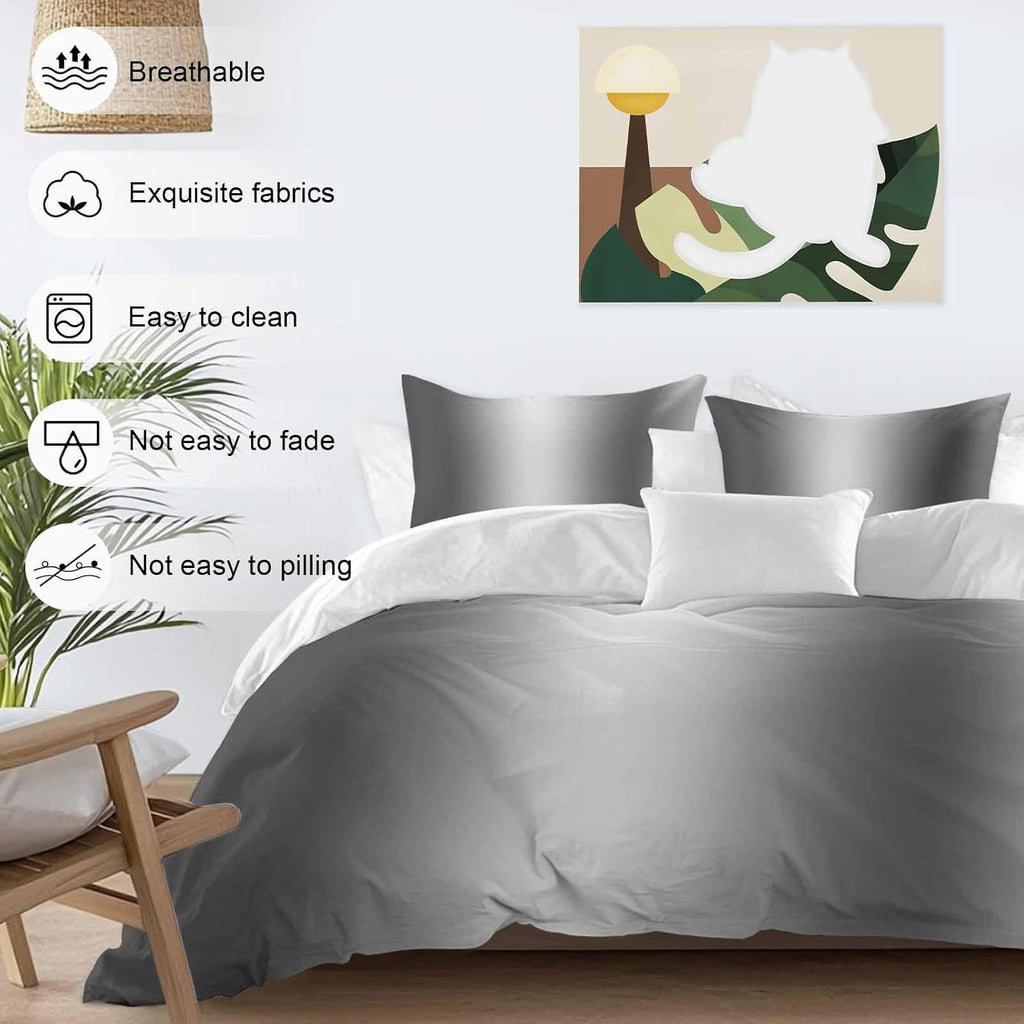 Gradient Gray Black Duvet Cover Set Queen Size 4 Pieces Modern Abstract Minimalist Grey Ocean Beach Bedding Set with Zipper Closure, 1 Comforter Cover 90x92 Inches 1 Flat Sheet & 2 Pillow Cases