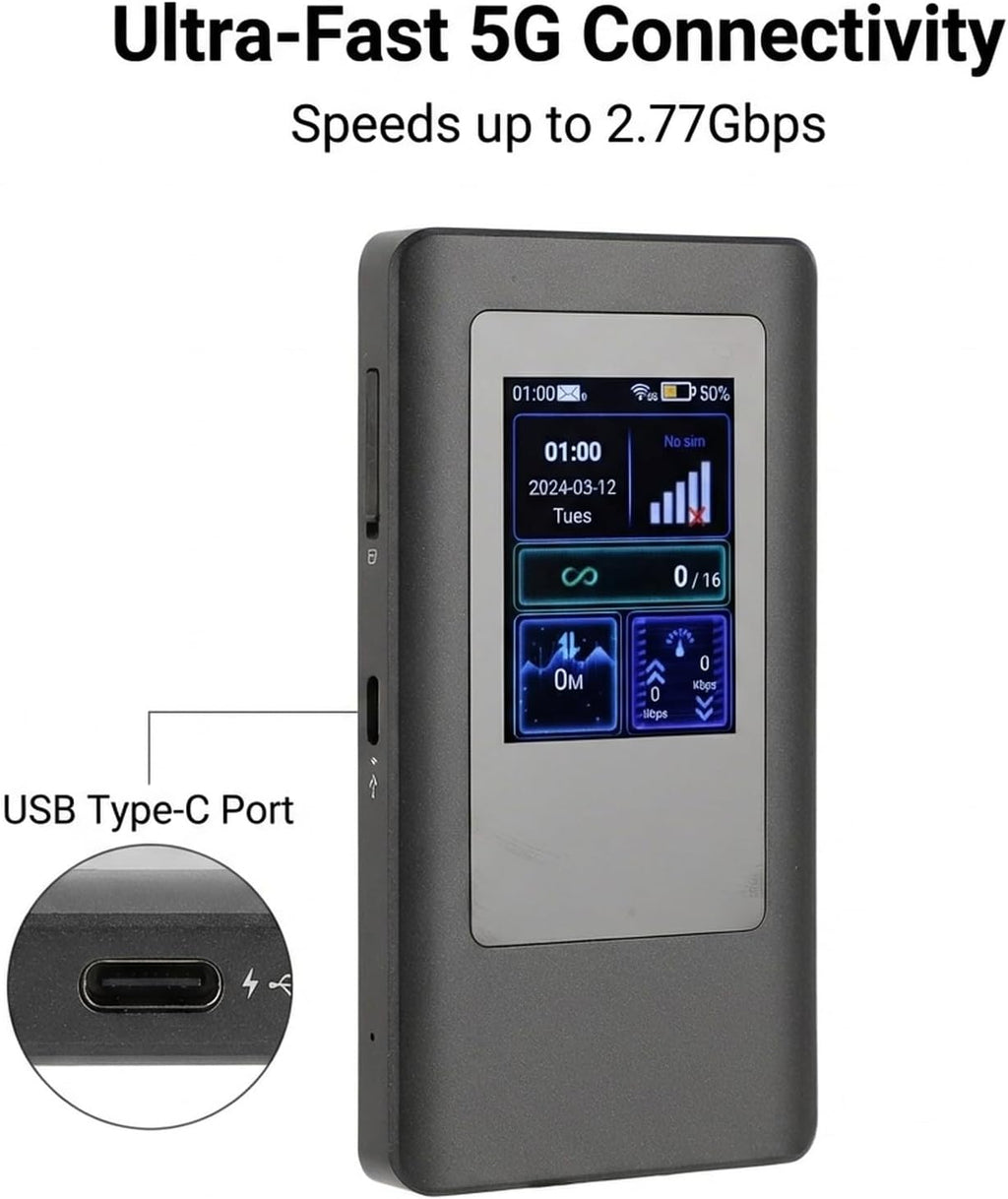 5G Mobile Hotspot, Portable WiFi Device with Dual Band 2.4/5.8GHz and 4400mAh Battery – High Speed Wireless Internet, Supports 16 Devices for Travel, Business, Home