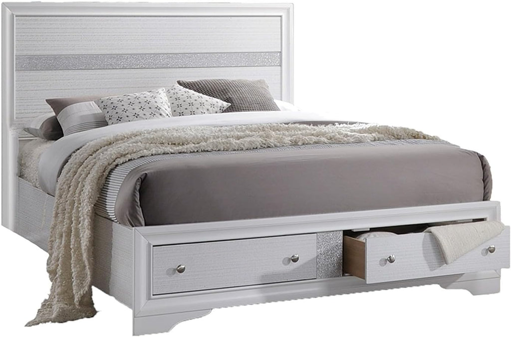 Traditional Style Full 4 Pcs Storage Bedroom Set Made with Wood in White