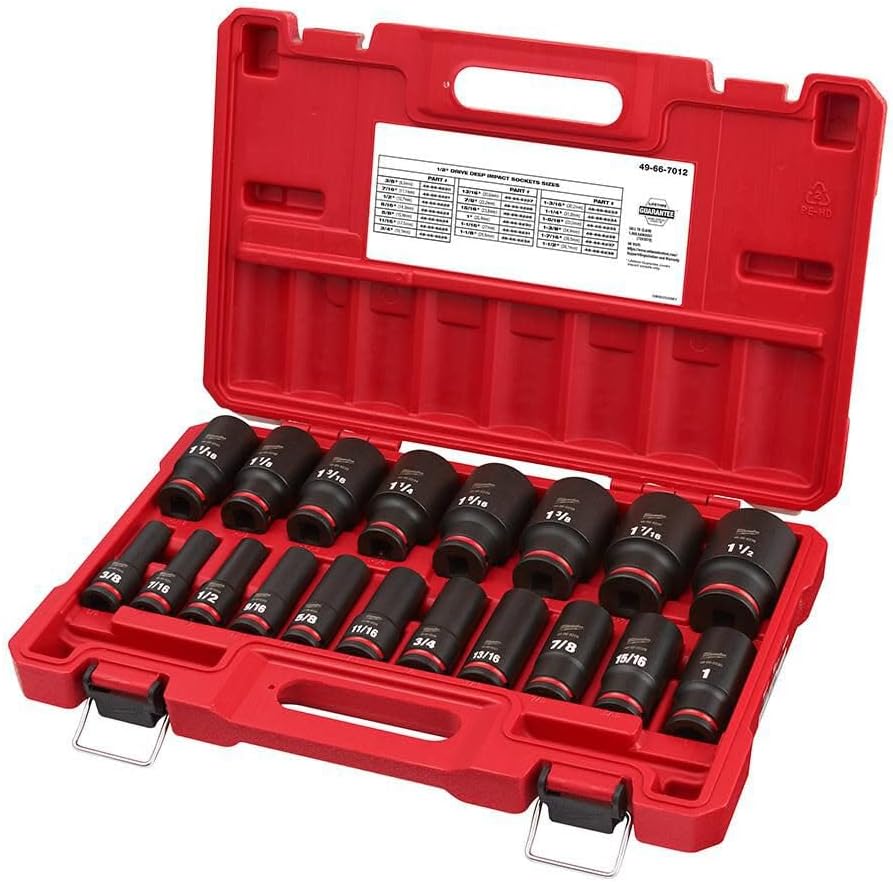 Milwaukee ShockWave 1/2 in. drive SAE 6 Point Deep Impact Rated Socket Set 19 pc
