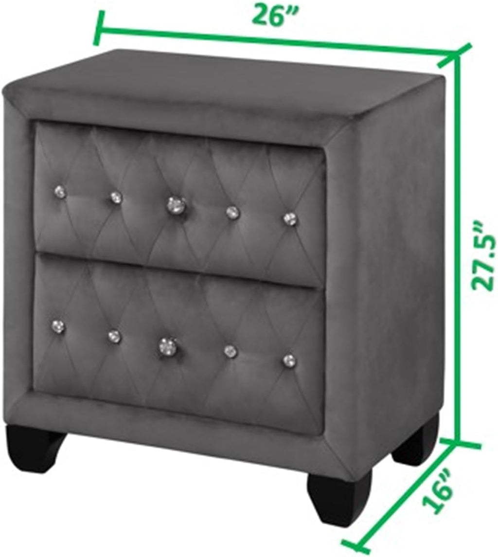 Luxury Bedroom Furniture Set - Modern Elegance with Crystal Tufted Detail, Spacious Storage, Ball Bearing Glides, and Dovetail Drawer Joints (Grey,Full 4 PCS Set)