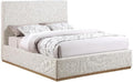Meridian Furniture MonacoCream-Q Monaco Collection Modern | Contemporary Boucle Fabric Upholstered Queen Bed with Solid Wood Natural Wire Brush Finish, 65.5' W x 87.5' D x 52' H, Cream, Queen