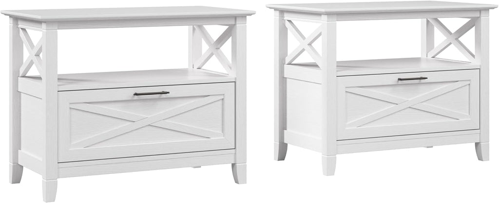 Bush Home 32-inch Nightstand with Drawer - Set of 2, Bedroom Furniture, Key West Collection, Pure White Oak