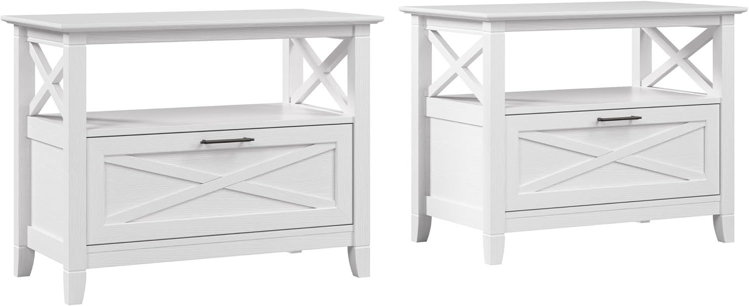 Bush Home 32-inch Nightstand with Drawer - Set of 2, Bedroom Furniture, Key West Collection, Pure White Oak