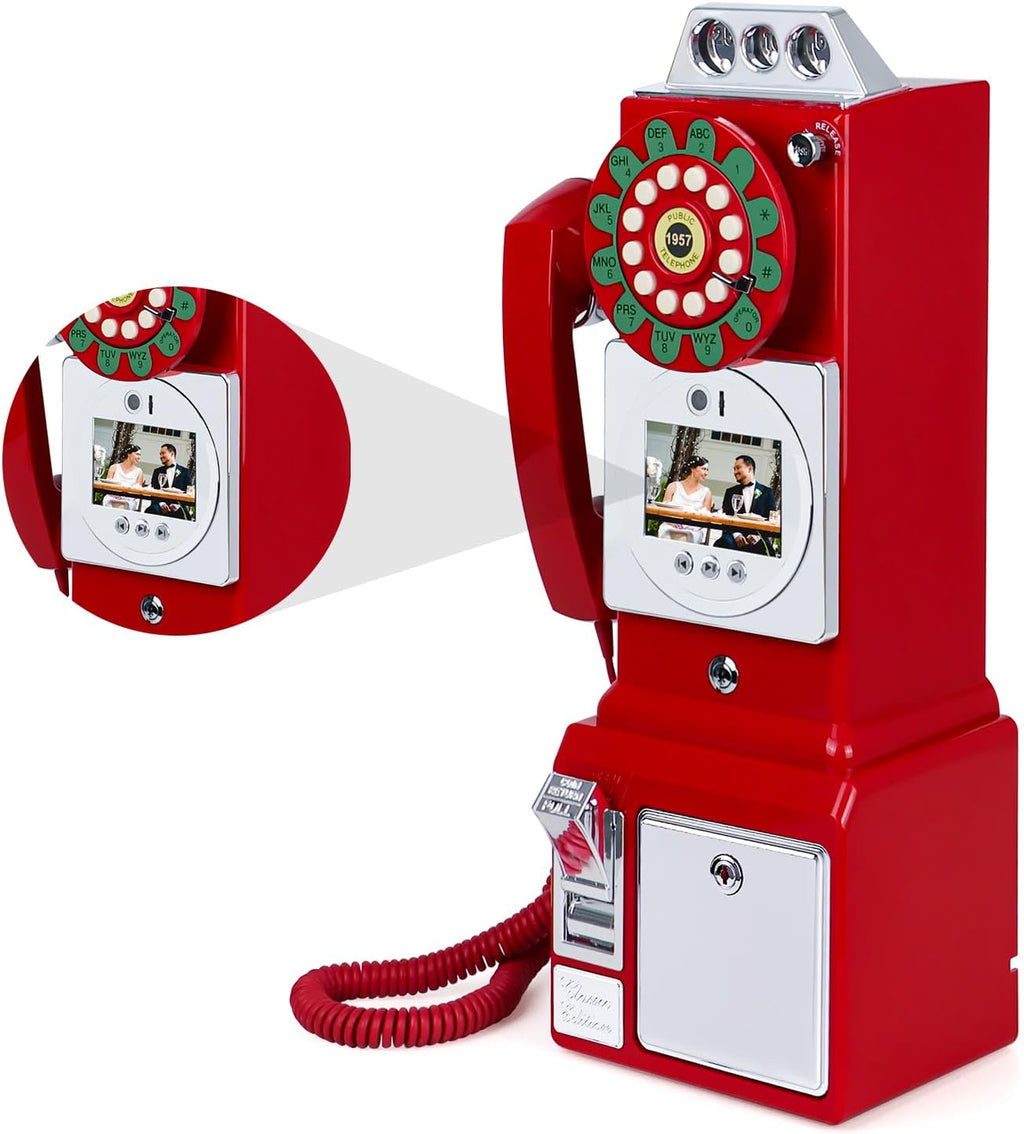 Video Audio Guest Book Wedding Phone, 1080P HD Video Guestbook Phone, Retro-Style Video Guest Book with Long Battery Life for Wedding, Birthday Party, Graduations, Baby Shower (Burgundy Red)