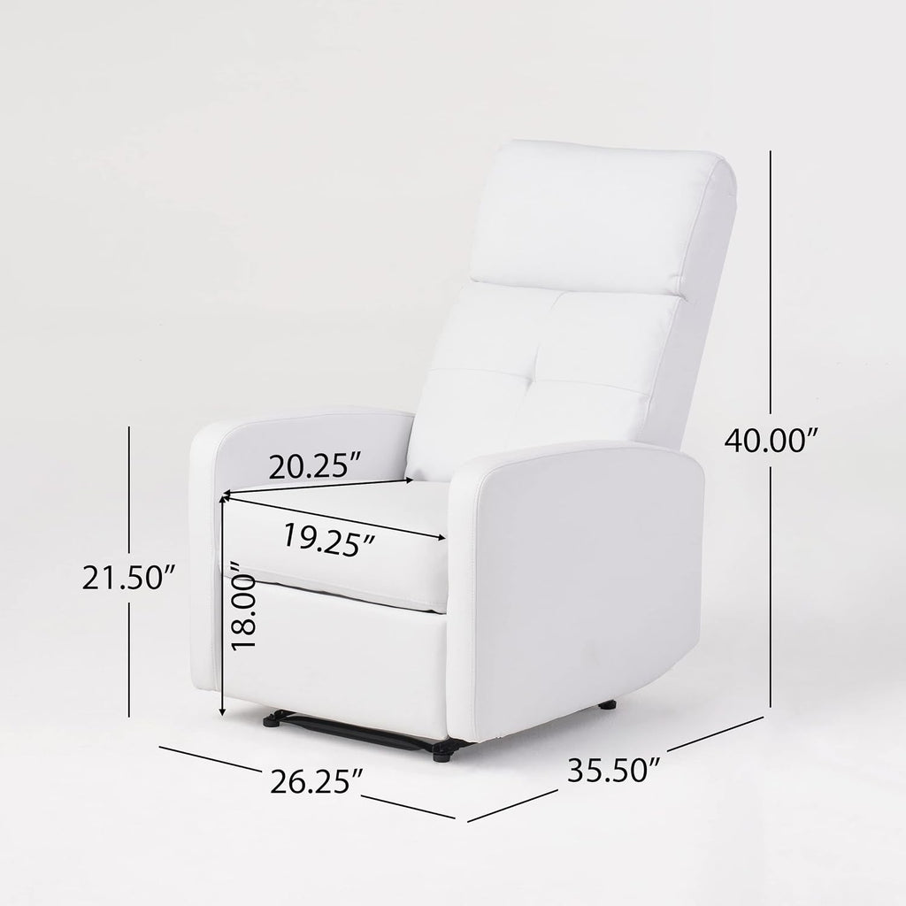 Christopher Knight Home Samedi PU Recliner, White 26.25D x 37.25W x 40H in