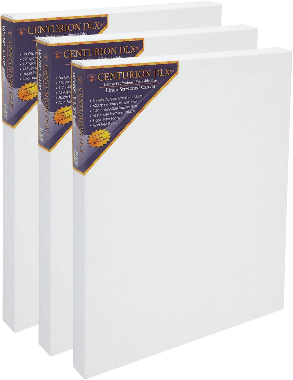 Centurion DLX Acrylic Primed Linen Stretched Canvases - 1.5' Deep Acrylic Primed Linen Canvas for Artists, Acrylics, Painting, Professionals, & More! - [3 Pack - 20x60]